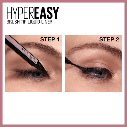 Maybelline Hyper Easy Waterproof Liquid Eyeliner - No-Skip Satin Finish in Pitch Black, 0.018 Fl Oz