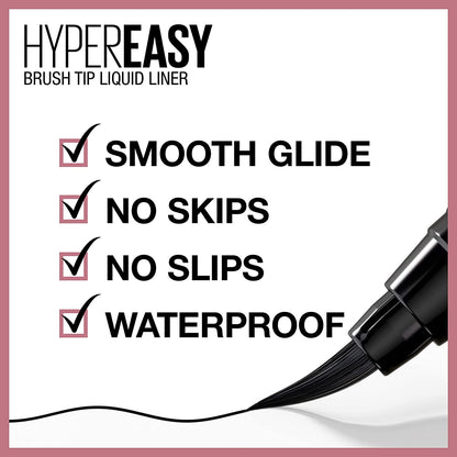 Maybelline Hyper Easy Waterproof Liquid Eyeliner - No-Skip Satin Finish in Pitch Black, 0.018 Fl Oz