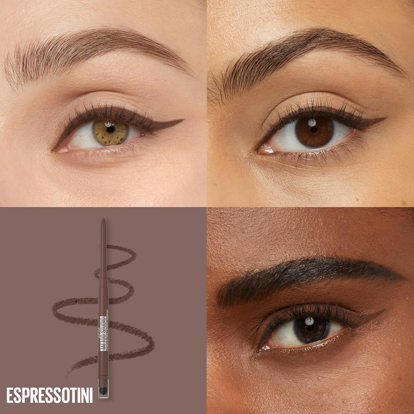 Maybelline Tattoo Studio Waterproof Gel Pencil Eyeliner - Long-Lasting Matte Formula in Expressotini (Smokey Brown) - Blendable & Smudge Resistant for 36HR Wear