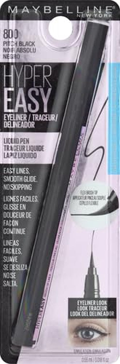 Maybelline Hyper Easy Waterproof Liquid Eyeliner - No-Skip Satin Finish in Pitch Black, 0.018 Fl Oz