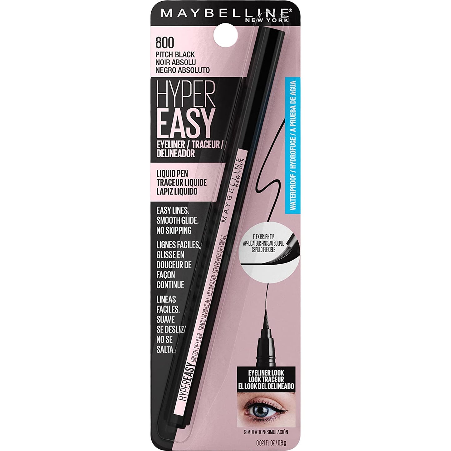 Maybelline Hyper Easy Waterproof Liquid Eyeliner - No-Skip Satin Finish in Pitch Black, 0.018 Fl Oz
