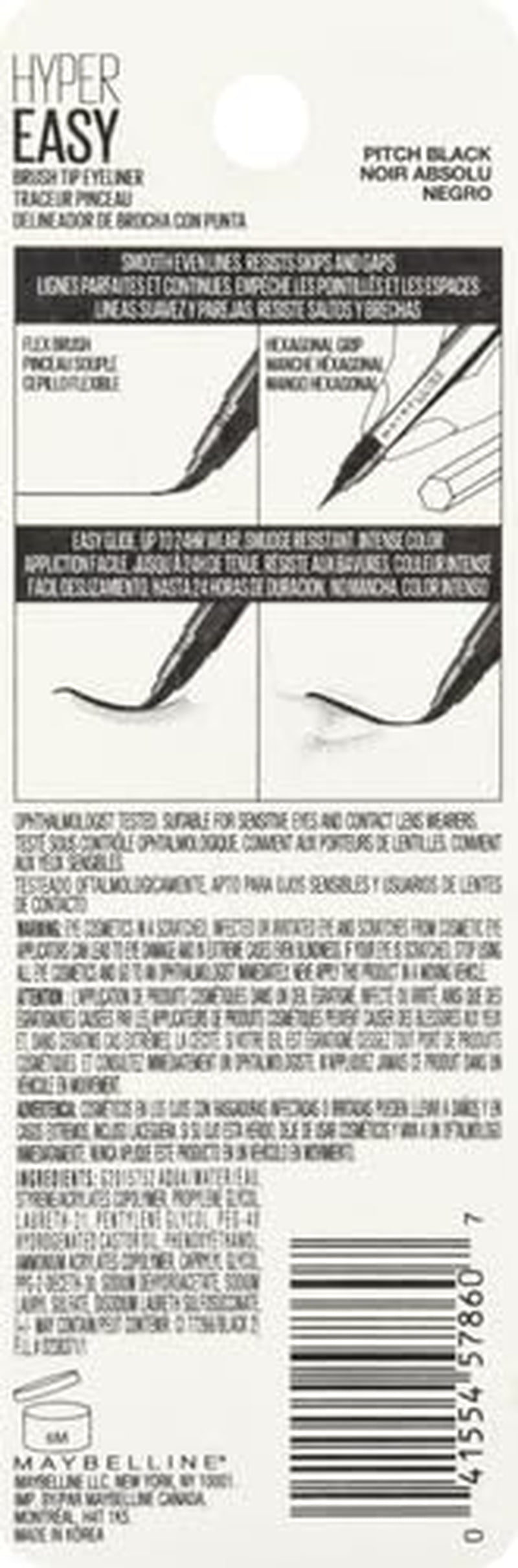 Maybelline Hyper Easy Waterproof Liquid Eyeliner - No-Skip Satin Finish in Pitch Black, 0.018 Fl Oz